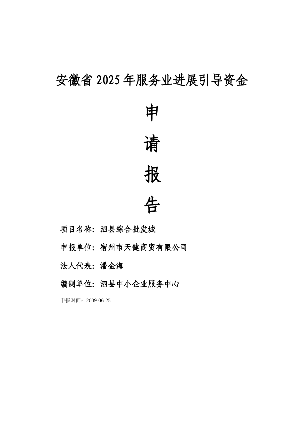 泗县综合批发城项目资金申请报告_第2页
