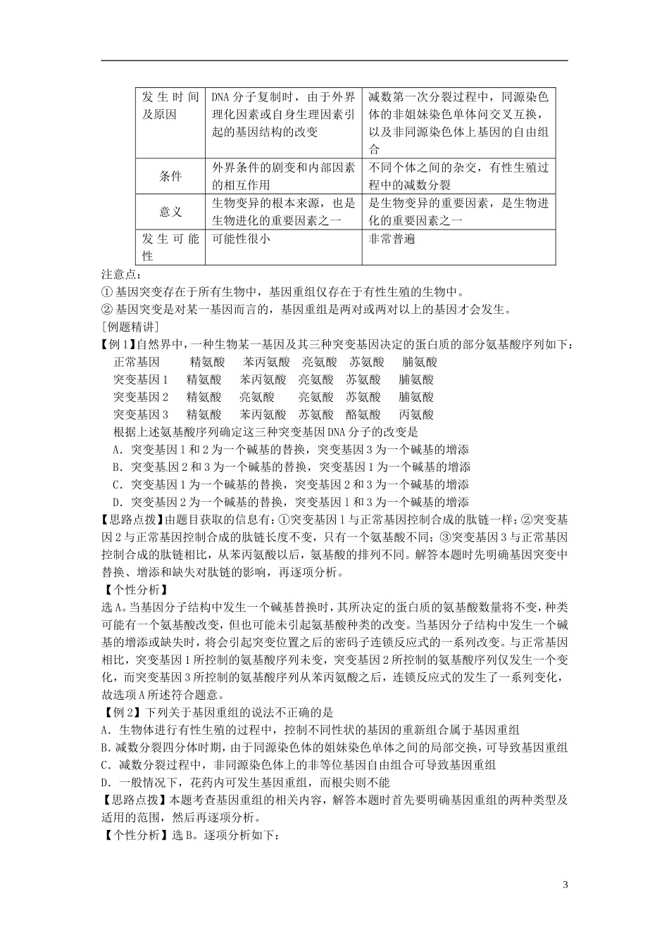 （名师课堂）2013-2014学年高中生物 第5章第1节 基因突变和基因重组学案 新人教版必修2_第3页