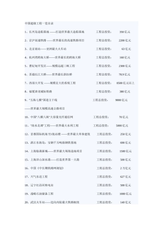 中国超级工程一览目录