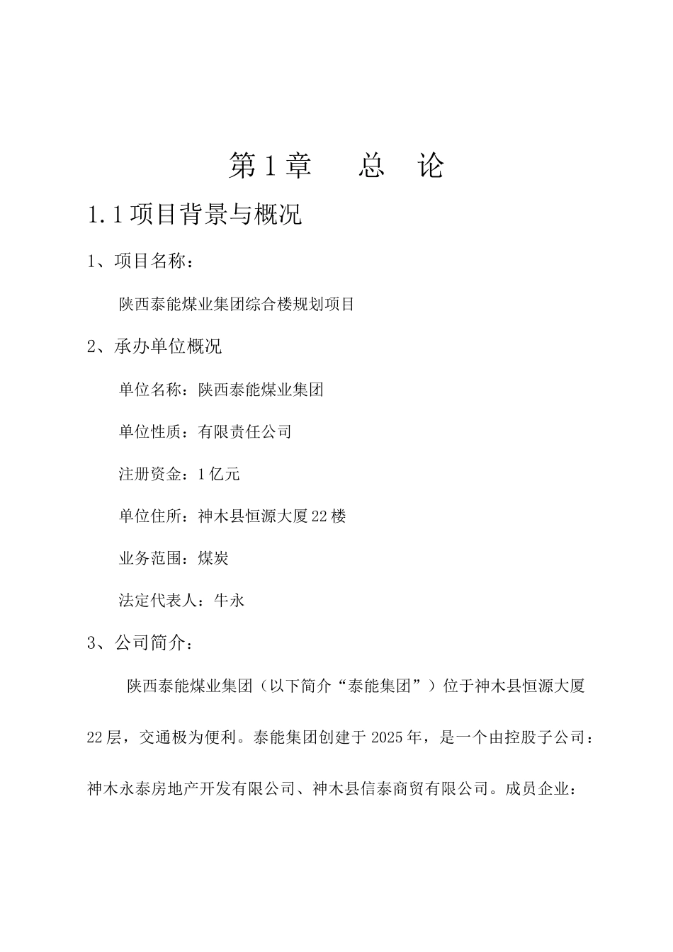 泰能煤业集团有限公司综合楼项目可行性研究报告_第2页