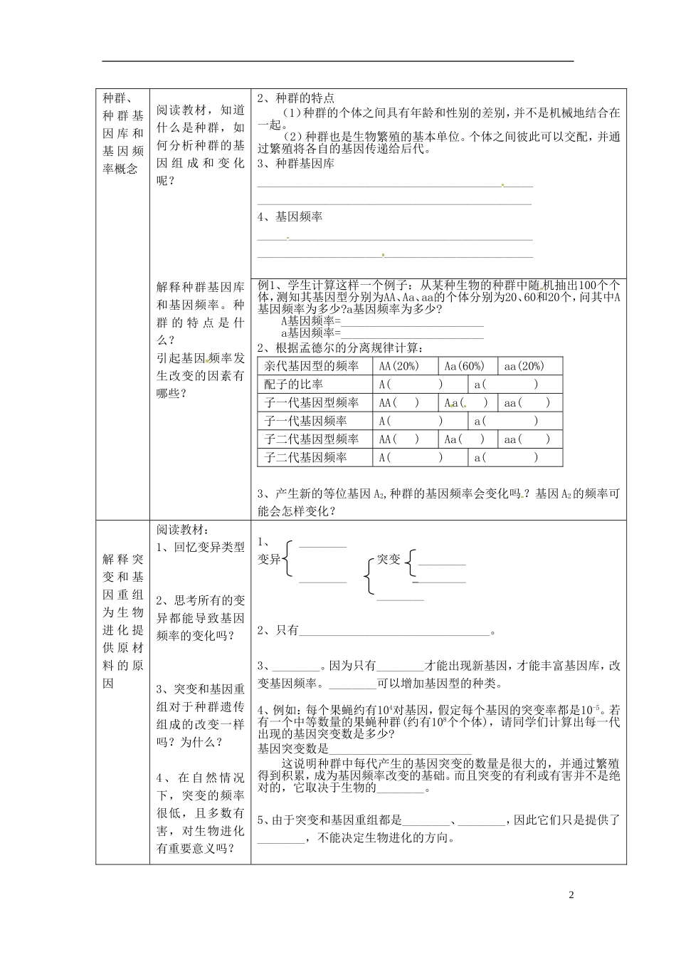 （名师课堂）2013-2014学年高中生物 第7章第2节 第1课时种群基因频率的改变与生物进化学案 新人教版必修2_第2页