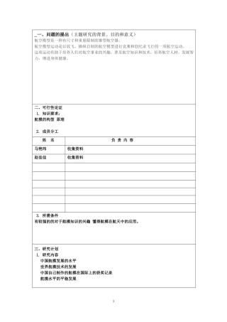 中国航模现状研究分析课题申报