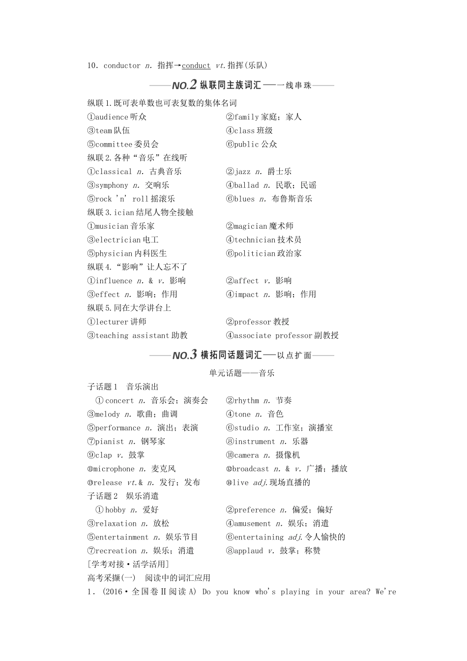 （新课改）高考英语一轮复习 Module 3 Music学案（含解析）外研版必修2-外研版高三必修2英语学案_第2页