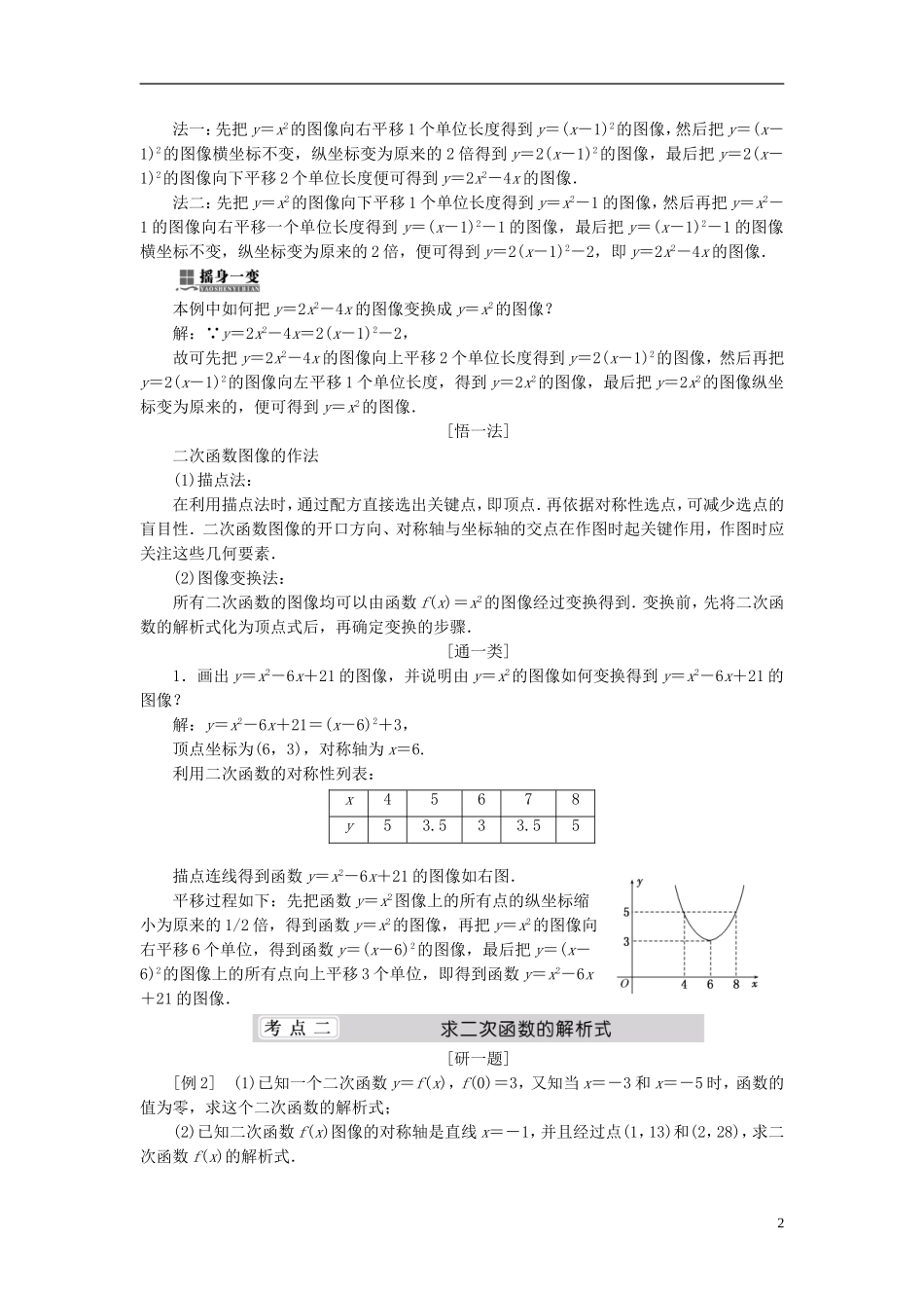 （同步课堂）2013-2014学年高中数学 2.4 二次函数性质的再研究名师考点精讲 北师大版必修1_第2页