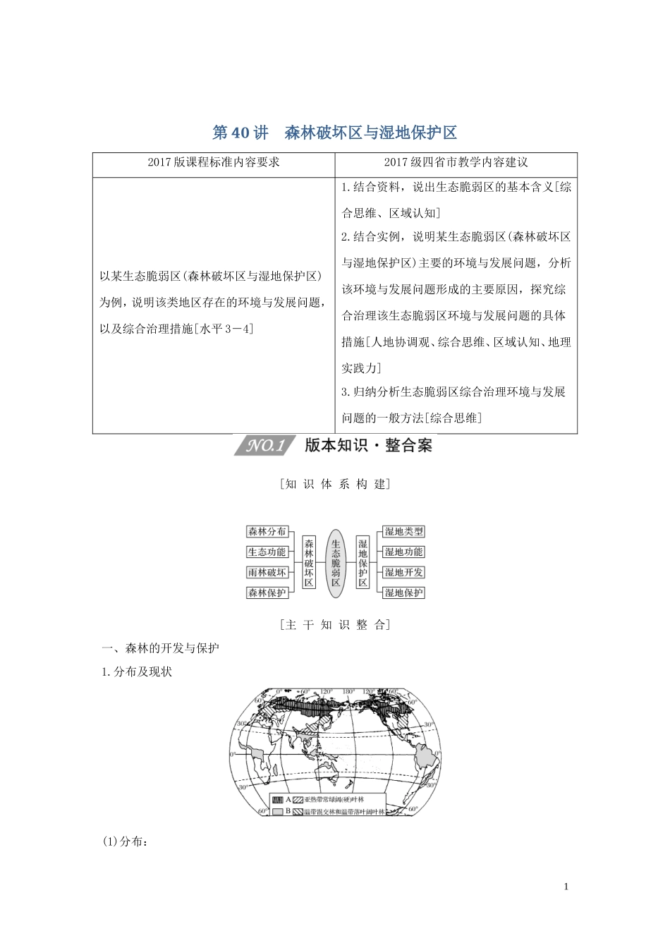 （四川专用）高考地理一轮复习 第十六单元 生态脆弱区治理与流域开发 第40讲 森林破坏区与湿地保护区教案（含解析）新人教版-新人教版高三全册地理教案_第1页