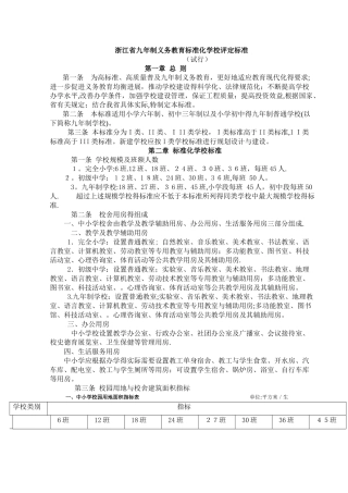 浙江省九年制义务教育标准化学校评定标准