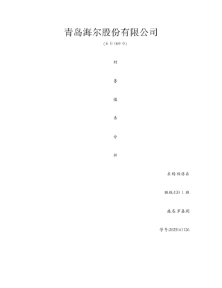 海尔公司财务报表分析