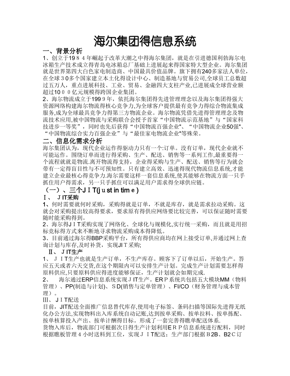 海尔集团的信息系统_第1页