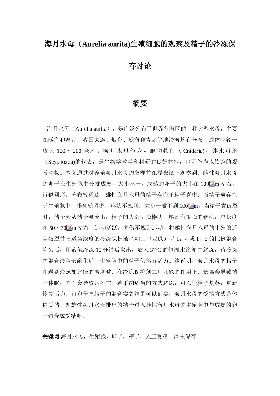 海月水母生殖细胞的观察及精子的冷冻保存研究_第3页