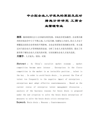 中小型企业人才流失的原因及应对措施分析研究 工商企业管理专业