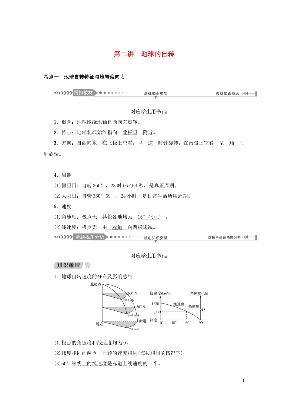 （新课标）高考地理一轮总复习 第二章 宇宙中的地球 第二讲 地球的自转教学案-人教版高三全册地理教学案_第1页