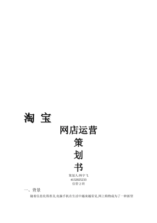 淘宝网店策划书