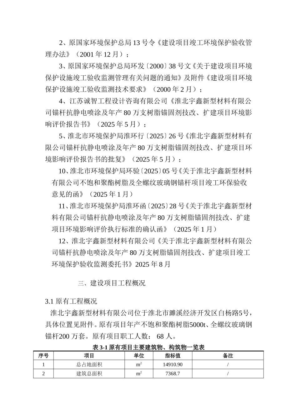 淮北宇鑫新型材料有限公司锚杆抗静电喷涂及年产80-万支树脂锚固剂技改、扩建项目验收监测表本科论文_第2页