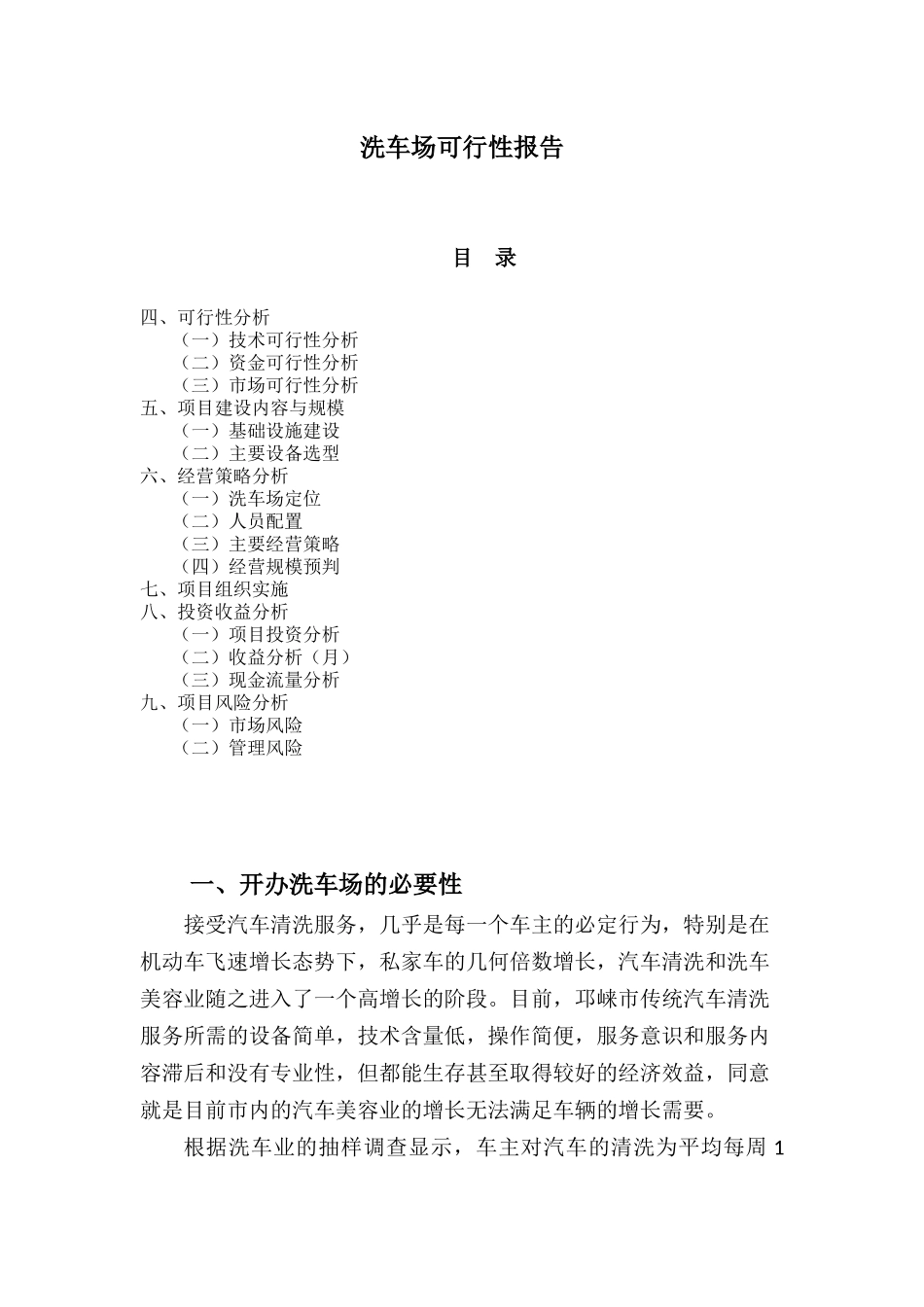 淮北洗车场新建项目可行性报告_第1页