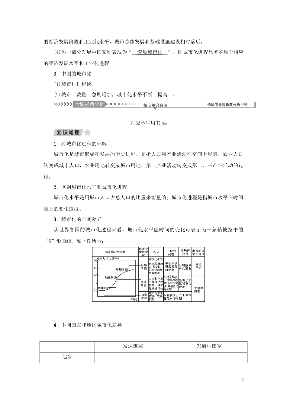 （新课标）高考地理一轮总复习 第六章 人口与城市 第四讲 城市化过程与特点及对地理环境的影响教学案-人教版高三全册地理教学案_第2页