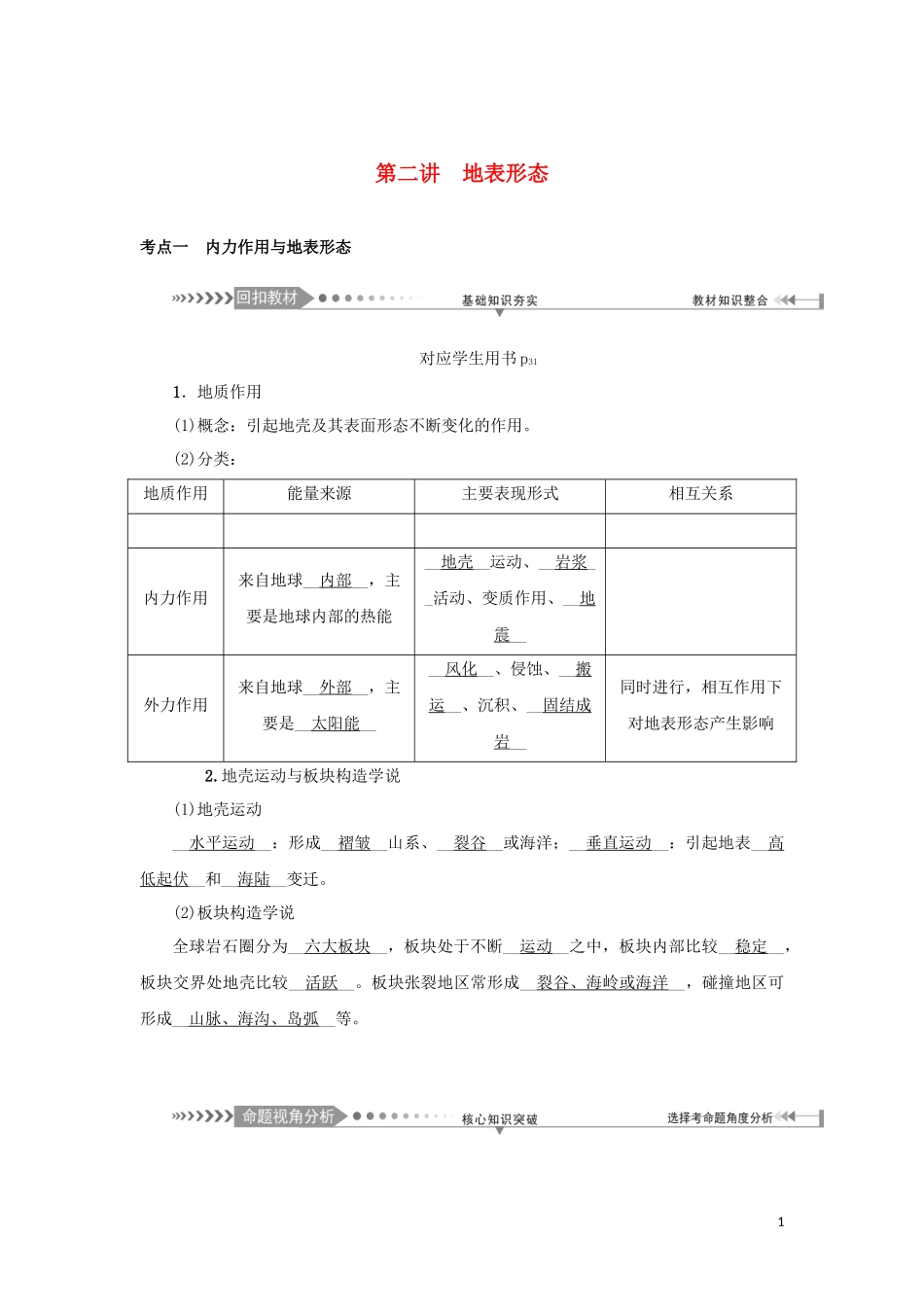 （新课标）高考地理一轮总复习 第三章 自然环境中的物质运动和能量交换 第二讲 地表形态教学案-人教版高三全册地理教学案_第1页