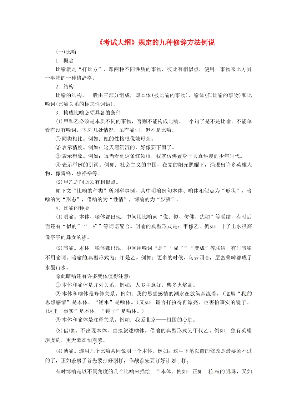（常考知识梳理）2015届高考语文总复习《考试大纲》规定的九种修辞方法例说_第1页