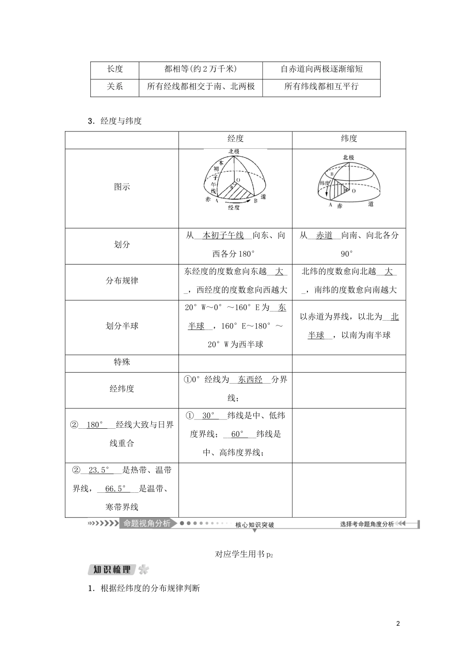 （新课标）高考地理一轮总复习 第一章 地球和地图 第一讲 地球和地球仪教学案-人教版高三全册地理教学案_第2页