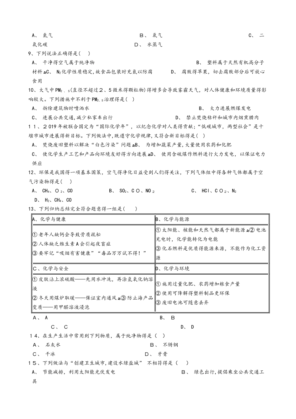 湖北省丹江口市九年级化学：空气专题训练试题（含答案）_第2页