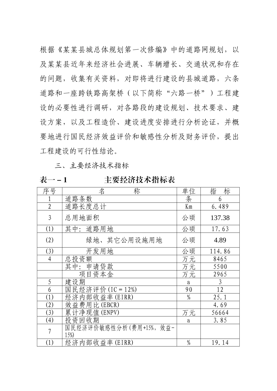 湖南某某县县城道路建设工程项目可行性研究报告_第3页