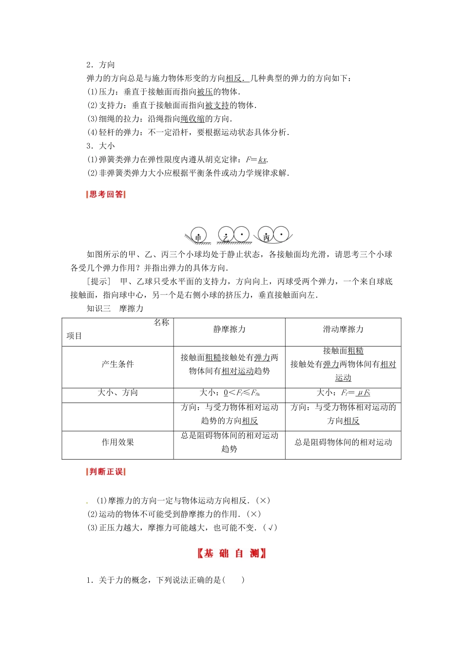 （新课标）河南省2015高考物理总复习讲义 第2章 第1讲 重力  弹力  摩擦力_第2页