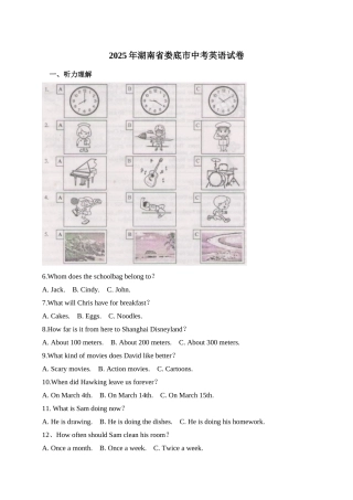 湖南省娄底市2025年中考英语试卷
