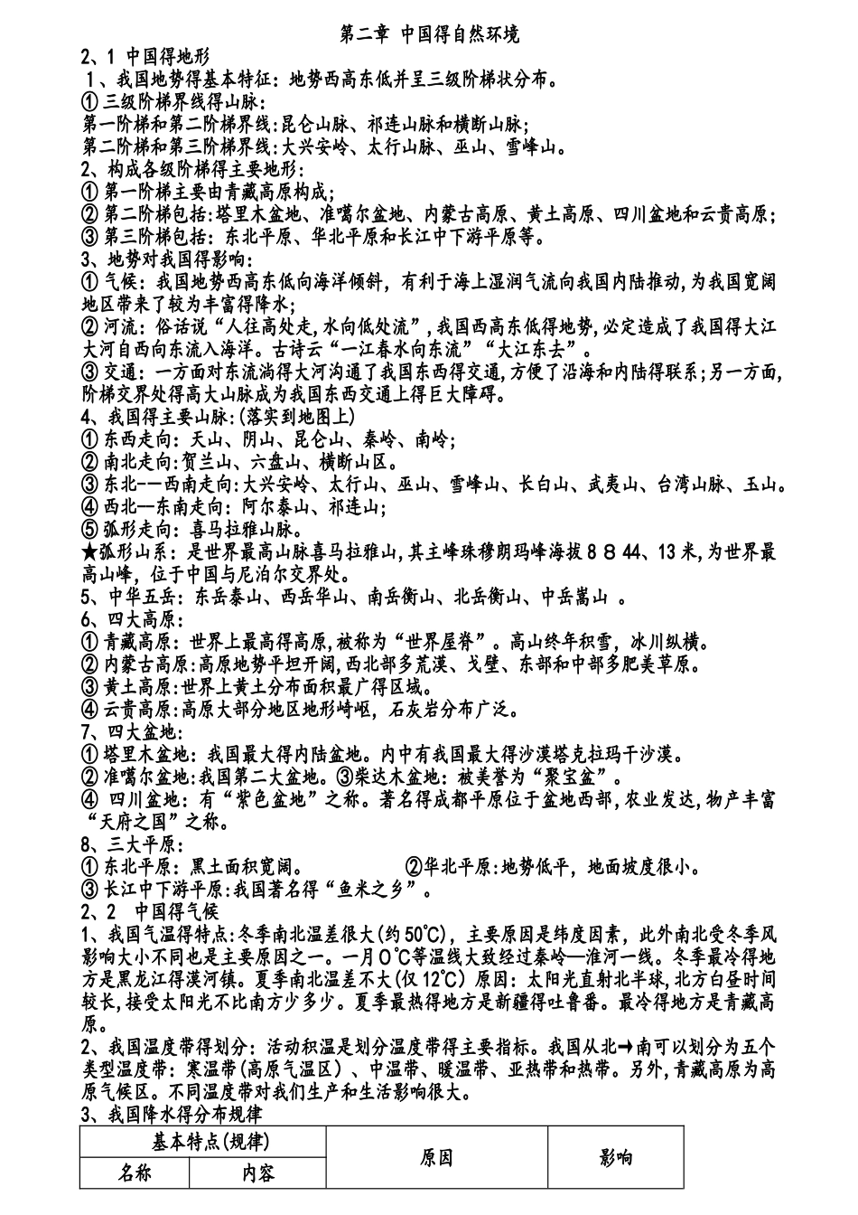 湘教版八年级上册地理复习提纲_第2页