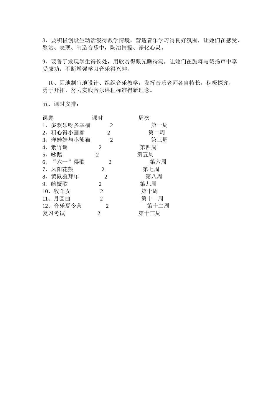 湘教版二年级下册音乐教学计划_第3页