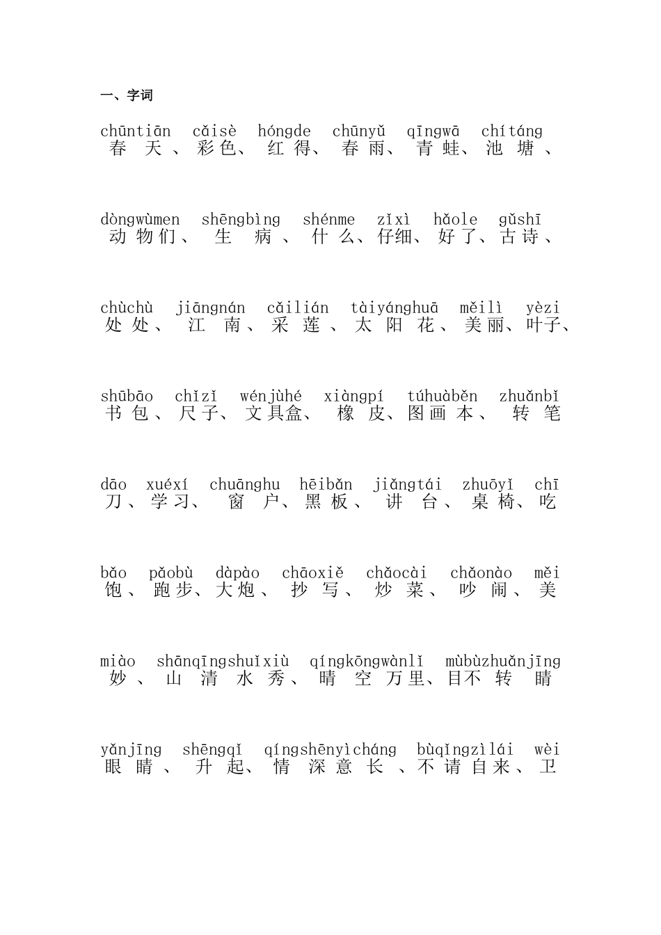 湘教版语文一年级下知识点_第1页