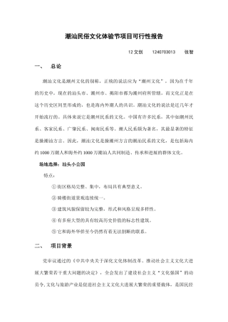潮汕民俗文化体验节项目可行性报告