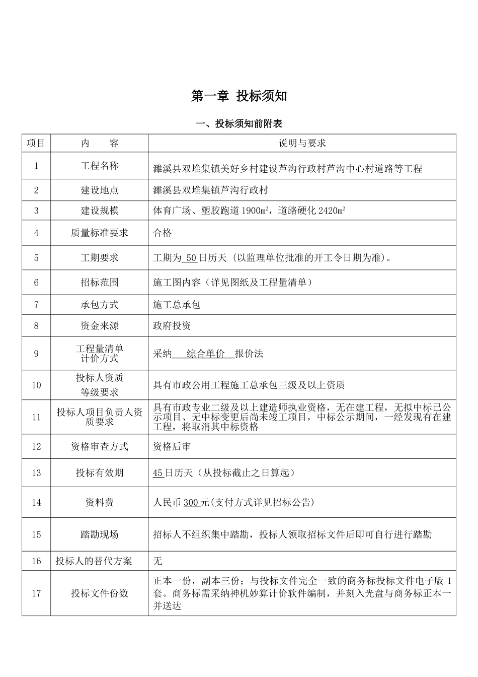 濉溪县双堆集镇美好乡村建设芦沟行政村芦沟中心村道路等工程招标文件_第3页