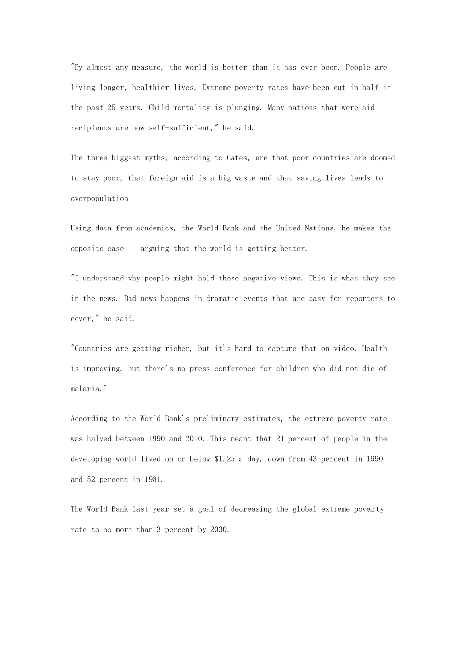 （每日一读）2014年1月高考英语考前突破 阅读理解能力 财经新闻 盖茨2035年世界上将几乎没有贫穷的国家_第2页