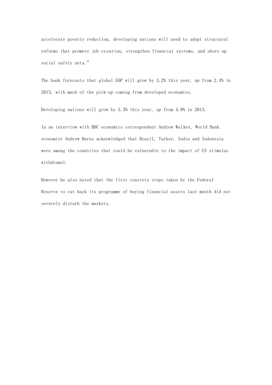 （每日一读）2014年1月高考英语考前突破 阅读理解能力 财经新闻 世界银行_第2页