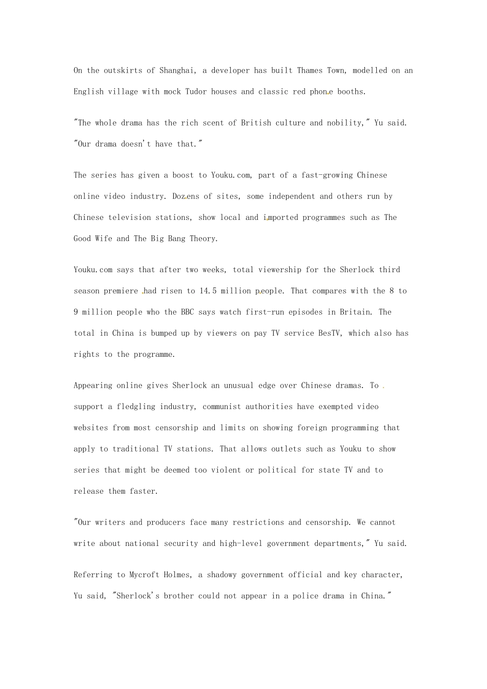 （每日一读）2014年1月高考英语考前突破 阅读理解能力 社会生活 《神探夏洛克》在中国热播_第2页
