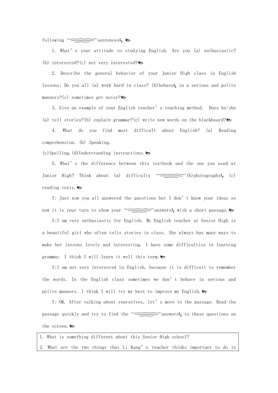 （新课标）辽宁省大连市铁路中学2014年高中英语 Module 1 My First Day at Senior High 2nd period教案 外研版必修1_第3页