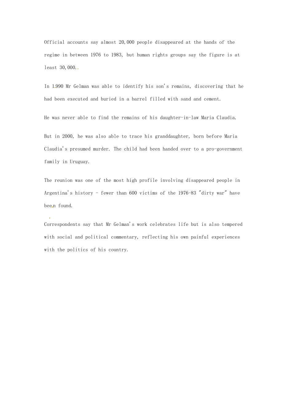 （每日一读）2014年1月高考英语考前突破 阅读理解能力 社会生活 阿根廷诗人胡安 赫尔曼辞世_第2页