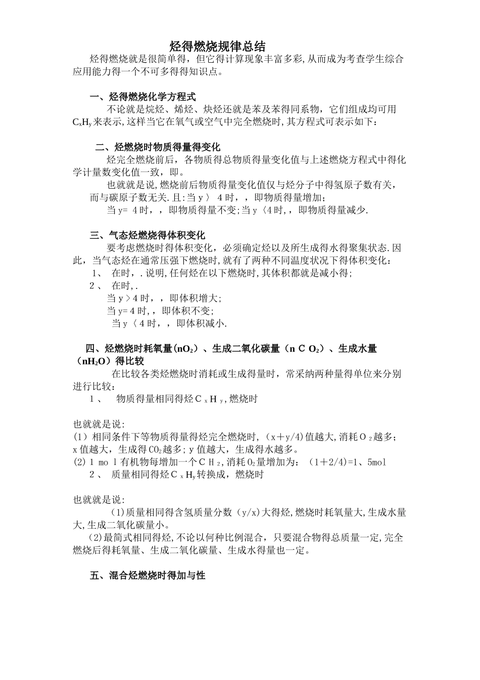 烃的燃烧规律总结_第1页