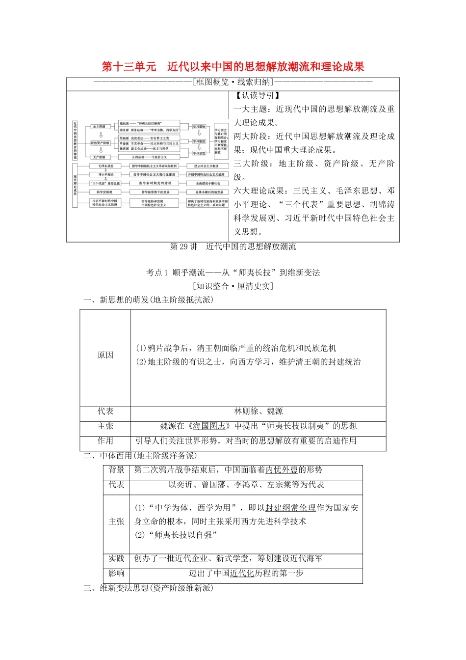 （新课标）高考历史一轮复习 模块3 第十三单元 近代以来中国的思想解放潮流和理论成果 第29讲 近代中国的思想解放潮流教学案（含解析）-人教版高三全册历史教学案_第1页
