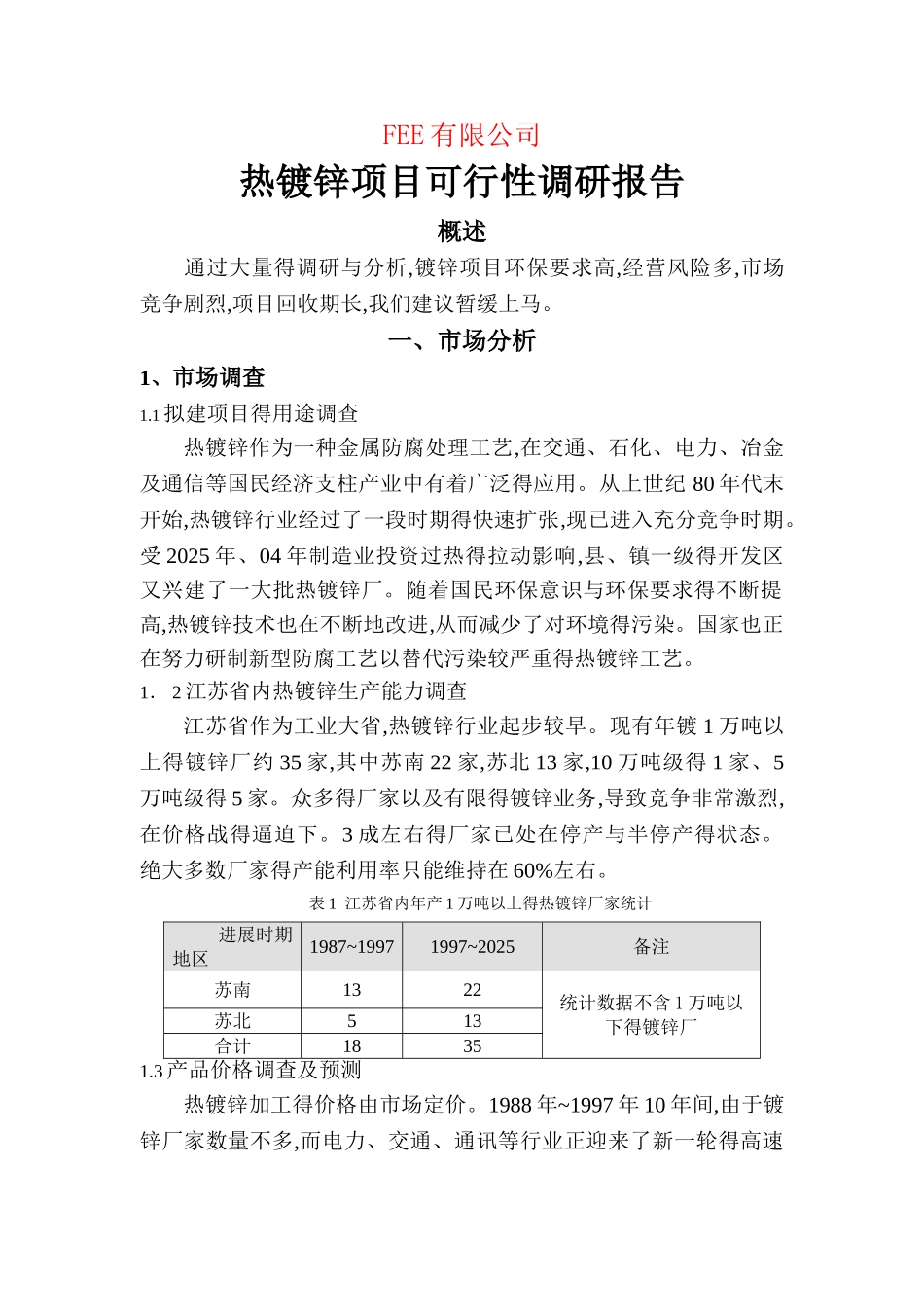 热镀锌项目可行性报告_第1页