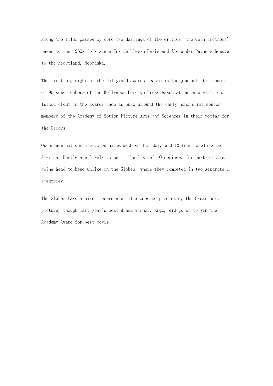 （每日一读）2014年1月高考英语考前突破 阅读理解能力 文化教育 《为奴十二年》获金球奖最佳剧情片_第2页