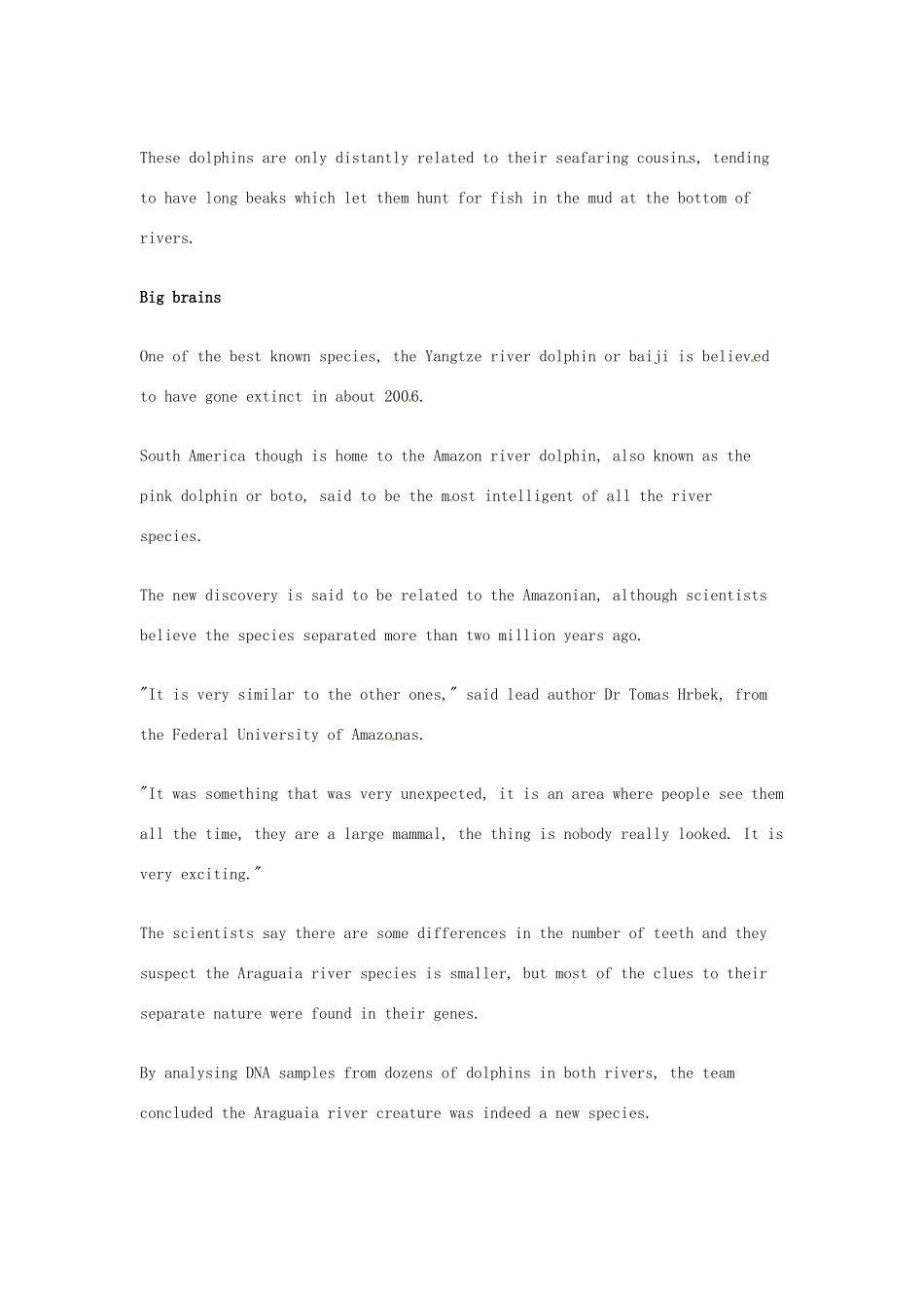 （每日一读）2014年1月高考英语考前突破 阅读理解能力 文化教育 巴西发现一种新的淡水豚_第2页