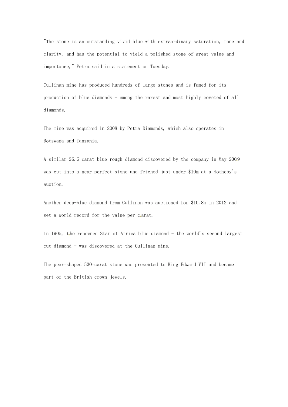 （每日一读）2014年1月高考英语考前突破 阅读理解能力 文化教育 南非发现一颗29.6克拉蓝钻_第2页