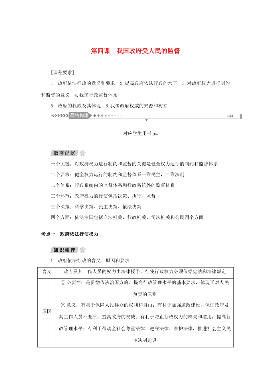 （新课标）高考政治一轮总复习 第二单元 为人民服务的政府 第四课 我国政府受人民的监督导学案 新人教版必修2-新人教版高三必修2政治学案_第1页