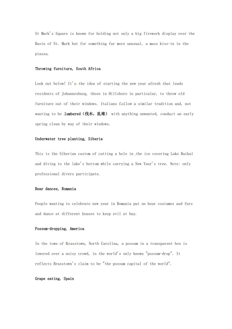 （每日一读）2014年1月高考英语考前突破 阅读理解能力 文化教育 世界各地奇风异俗庆新年_第2页