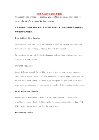 （每日一读）2014年1月高考英语考前突破 阅读理解能力 文化教育 世界各地奇风异俗庆新年