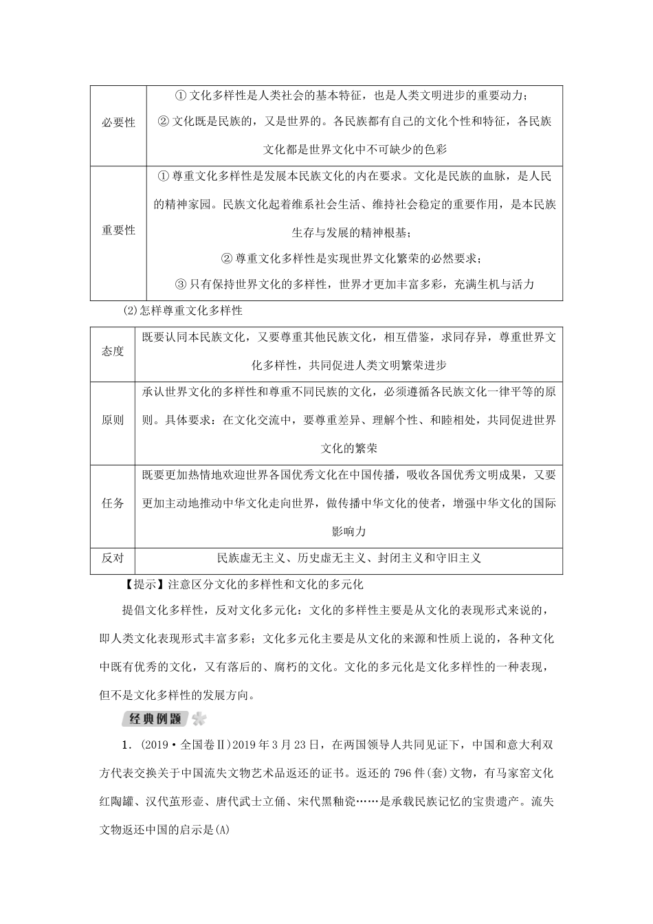 （新课标）高考政治一轮总复习 第二单元 文化传承与创新 第三课 文化的多样性与文化传播导学案 新人教版必修3-新人教版高三必修3政治学案_第3页