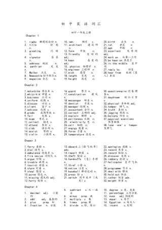 牛津深圳版初中英语单词汇总