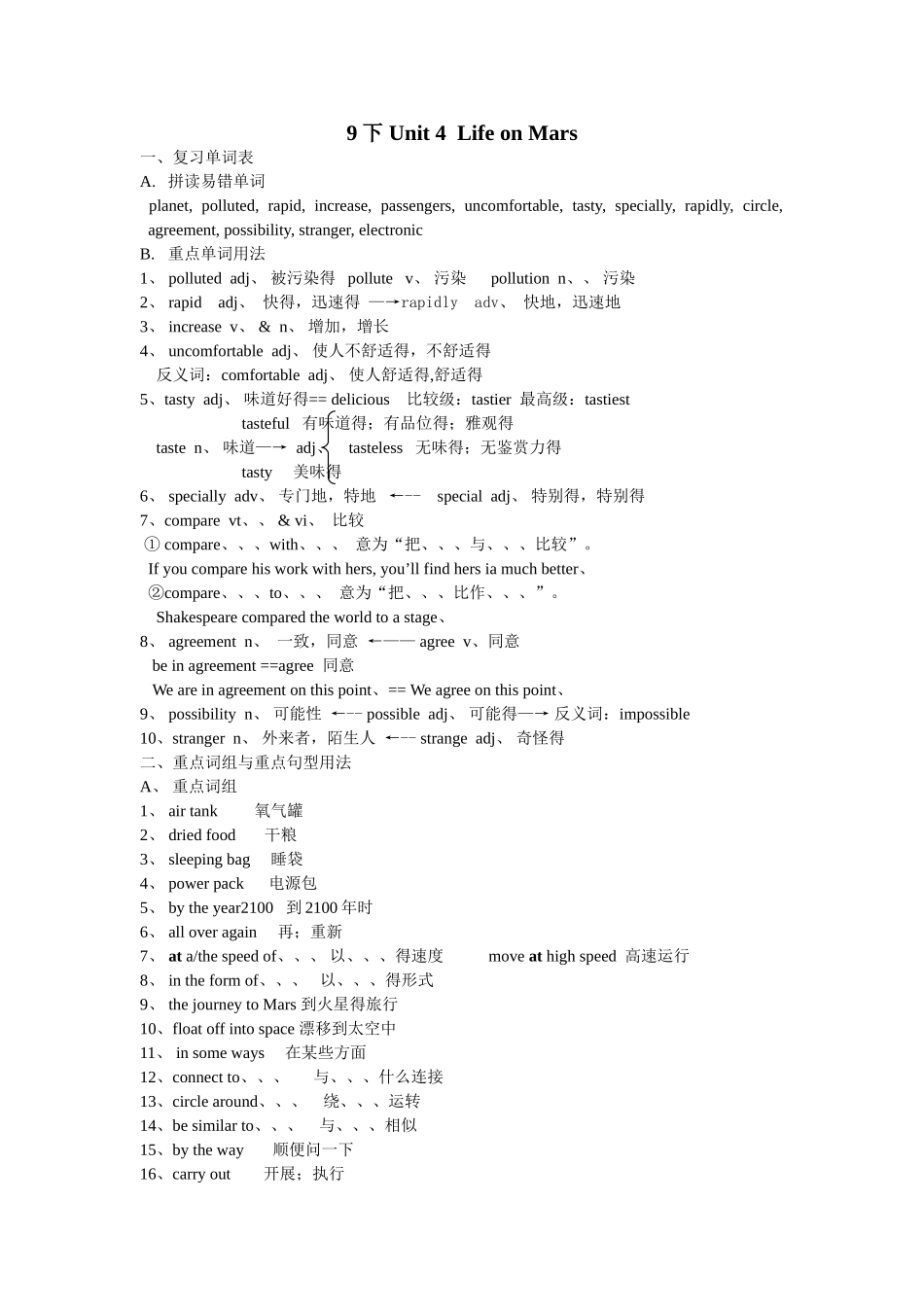 牛津英语9下知识点unit 4_第1页