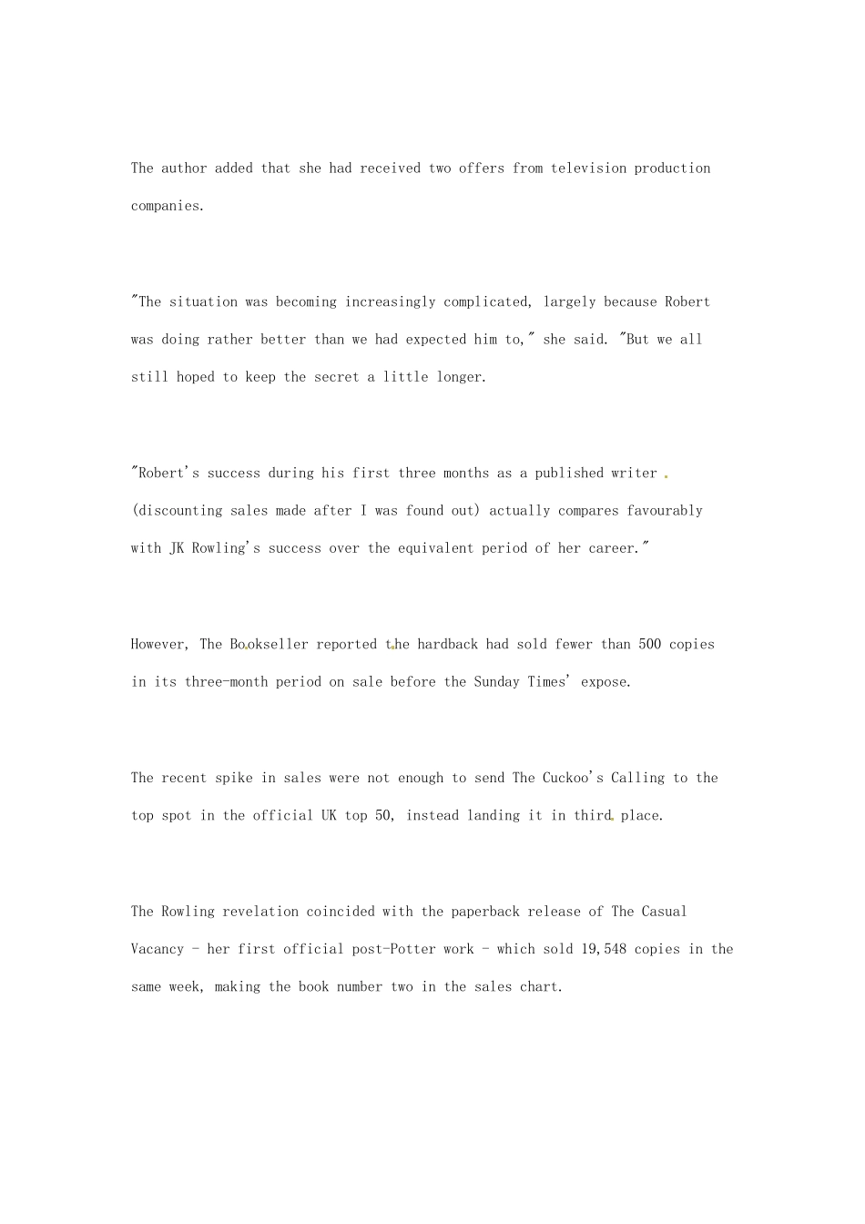 （每日一读）2014年2月高考英语考前突破 阅读理解能力 社会生活 J K罗琳新书《布谷鸟在呼唤》销量大增_第2页