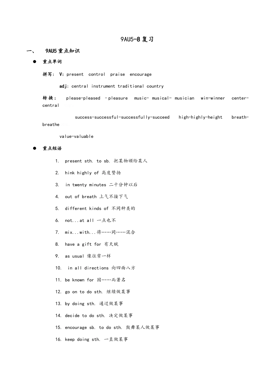 牛津译林版9A Unit5-8 复习归纳_第1页